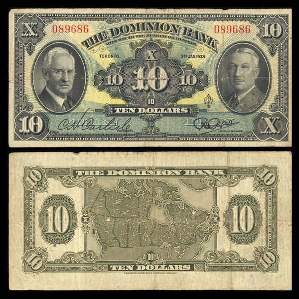 $10 1938 Dominion Bank Carlisle-Rae VG-8