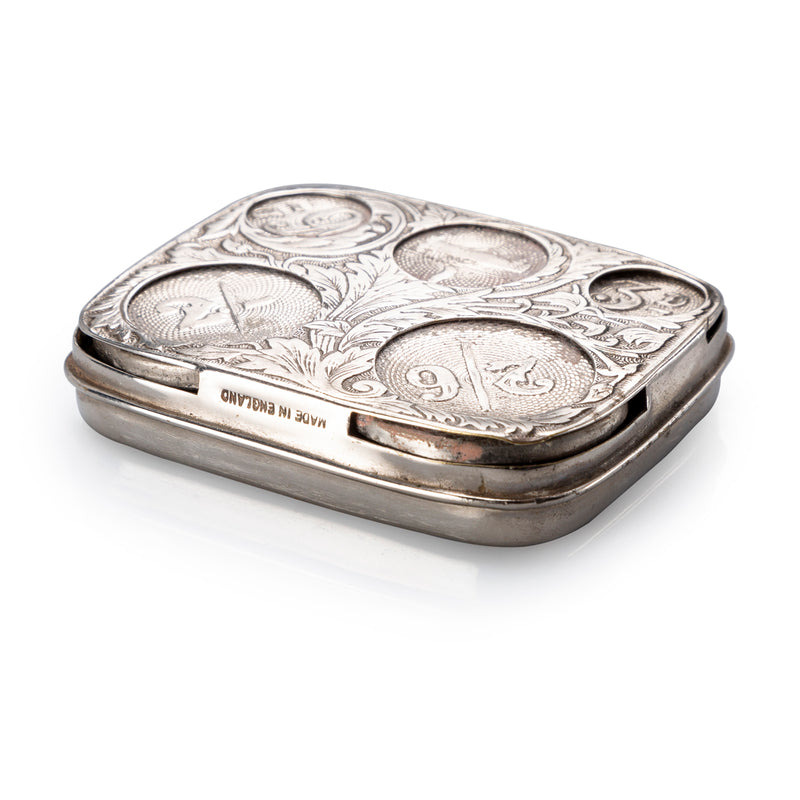 Great Britain Early 1900 Edwardian Spring Loaded Nickel Plated 5 Compartment Coin Holder Safe