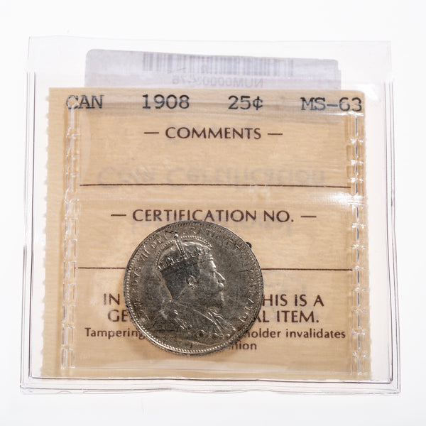 25 Cent 1908 ICCS MS-63