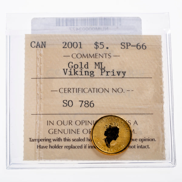 $5 2001 Gold Maple Leaf Viking Privy ICCS SP-66