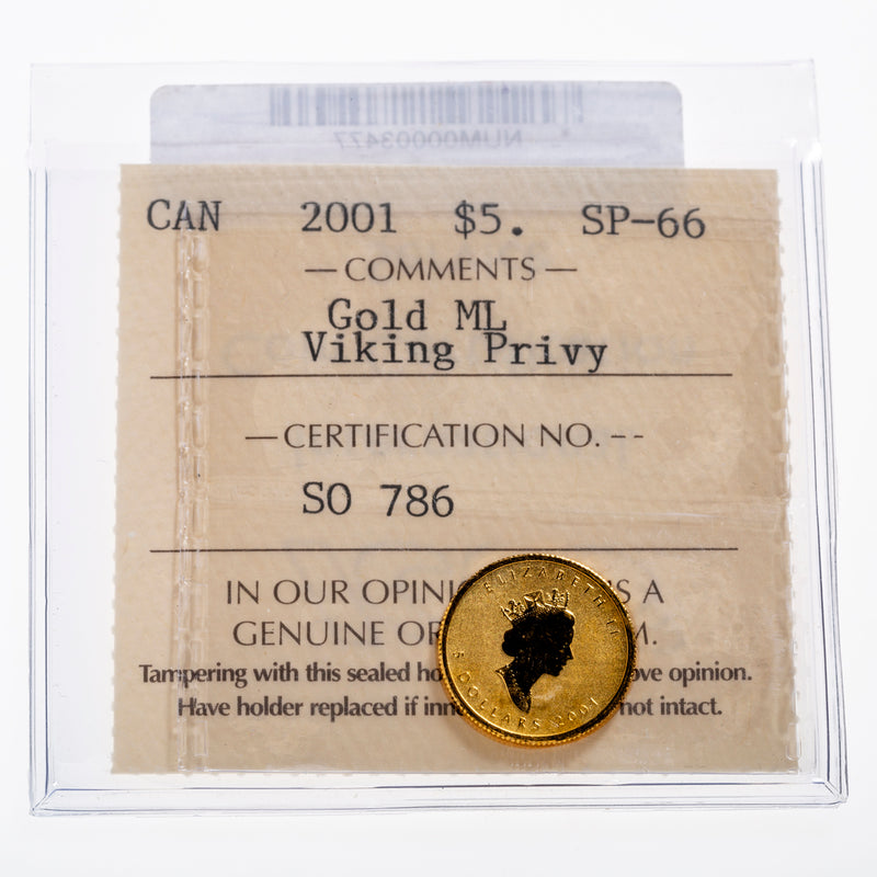$5 2001 Gold Maple Leaf Viking Privy ICCS SP-66
