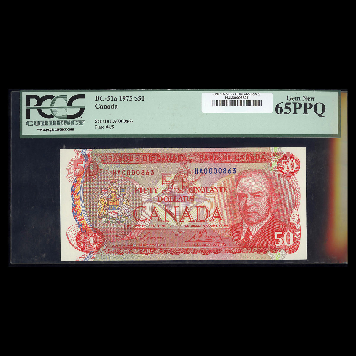 $50 1975 Multicolour Series Low Serial # Lawson-Bouey Prefix HA GUNC-65