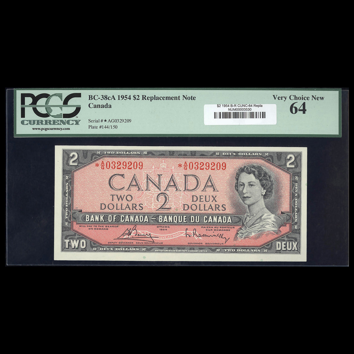 $2 1954 1954 Modified Series Replacement Bouey-Rasminsky Prefix *A/G CUNC-64