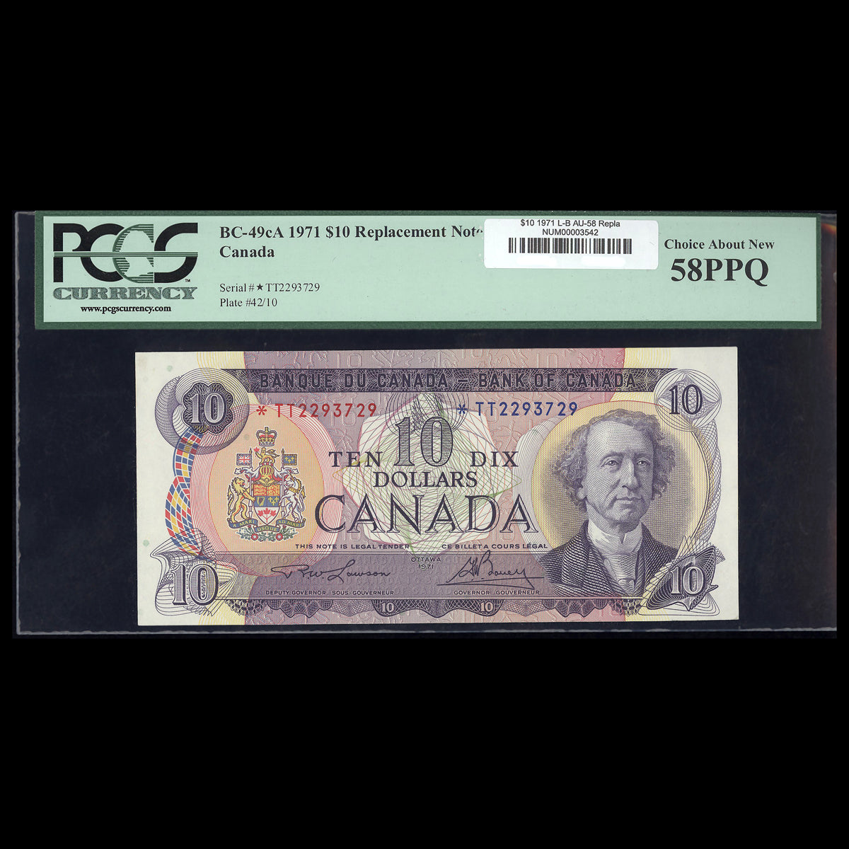 $10 1971 Multicolour Series Replacement Lawson-Bouey Prefix *TT AU-58