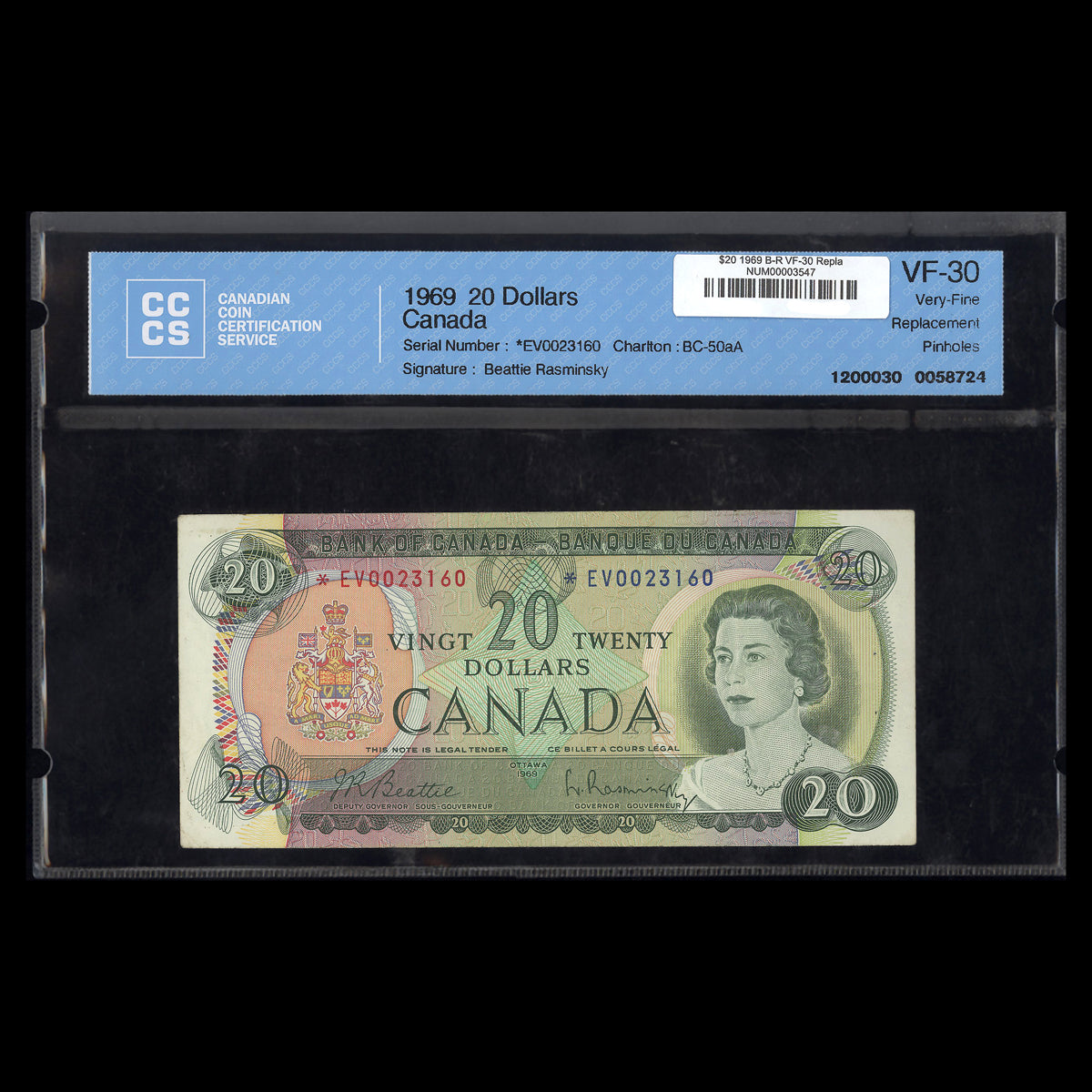 $20 1969 Multicolour Series Replacement Beattie-Rasminsky Prefix *EV VF-30