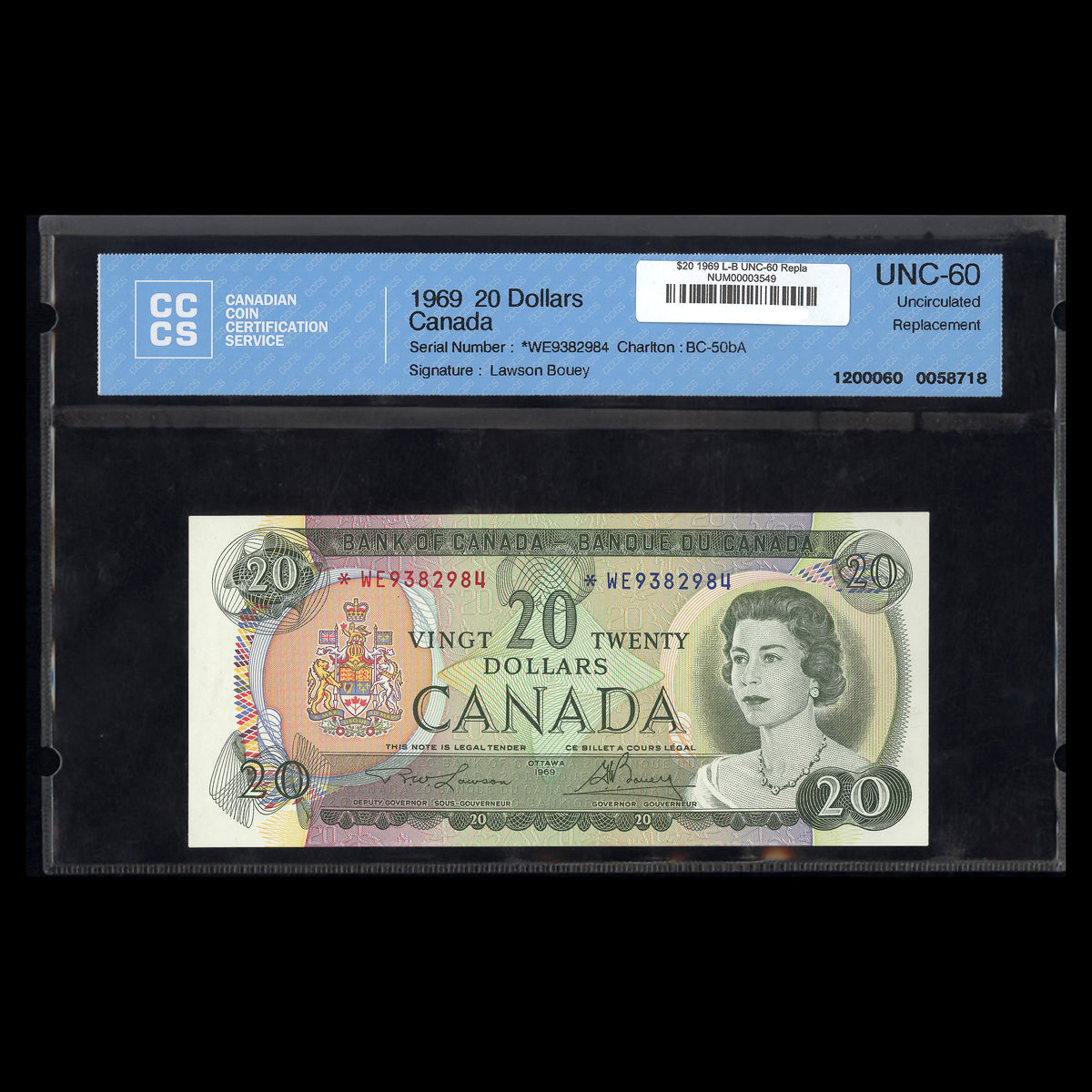 $20 1969 Multicolour Series Replacement Lawson-Bouey Prefix *WE UNC-60