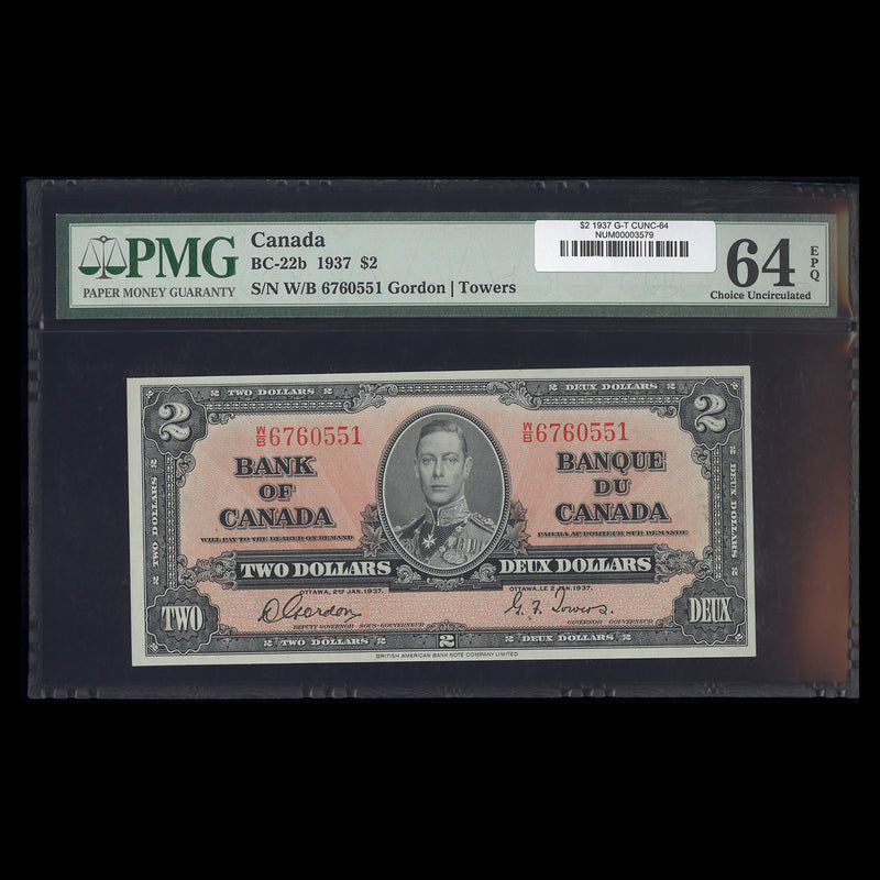 $2 1937 Gordon-Towers Bank of Canada Prefix W/B CUNC-64