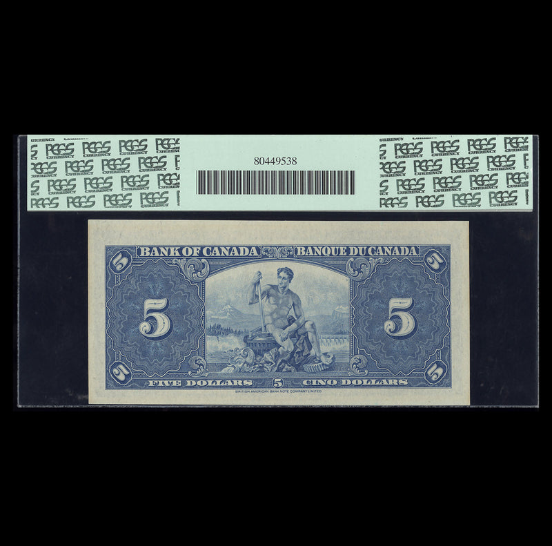 $5 1937 Gordon-Towers Bank of Canada Prefix O/C AU-58