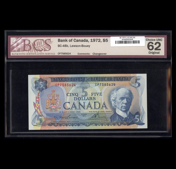 $5 1972 BC-48b Lawson-Bouey Prefix CP BCS UNC-62