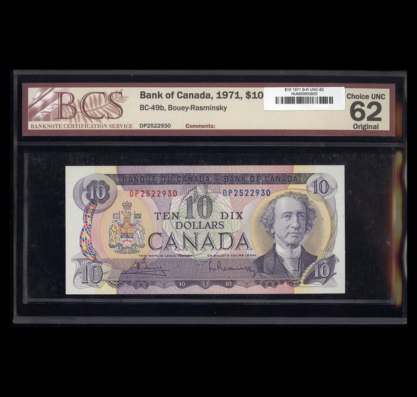 $10 1971 BC-49b Bouey-Rasminsky Prefix DP BCS UNC-62