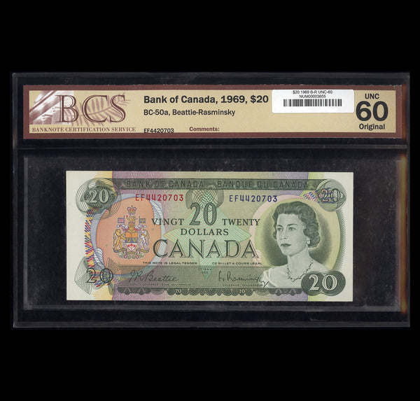 $20 1969 BC-50a Beattie-Rasminsky Prefix EF BCS UNC-60