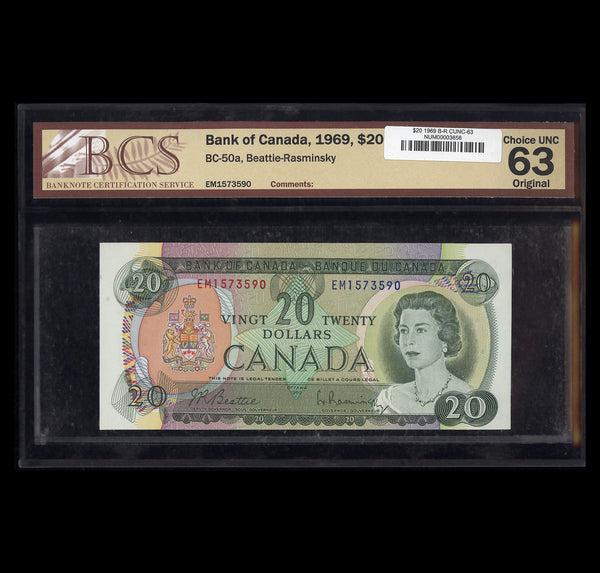 $20 1969 BC-50a Beattie-Rasminsky Prefix EM BCS CUNC-63
