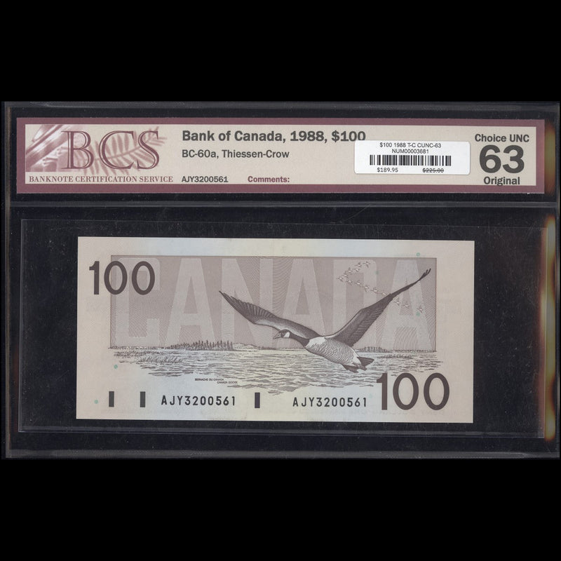 $100 1988 BC-60a Thiessen-Crow Prefix AJY BCS CUNC-63