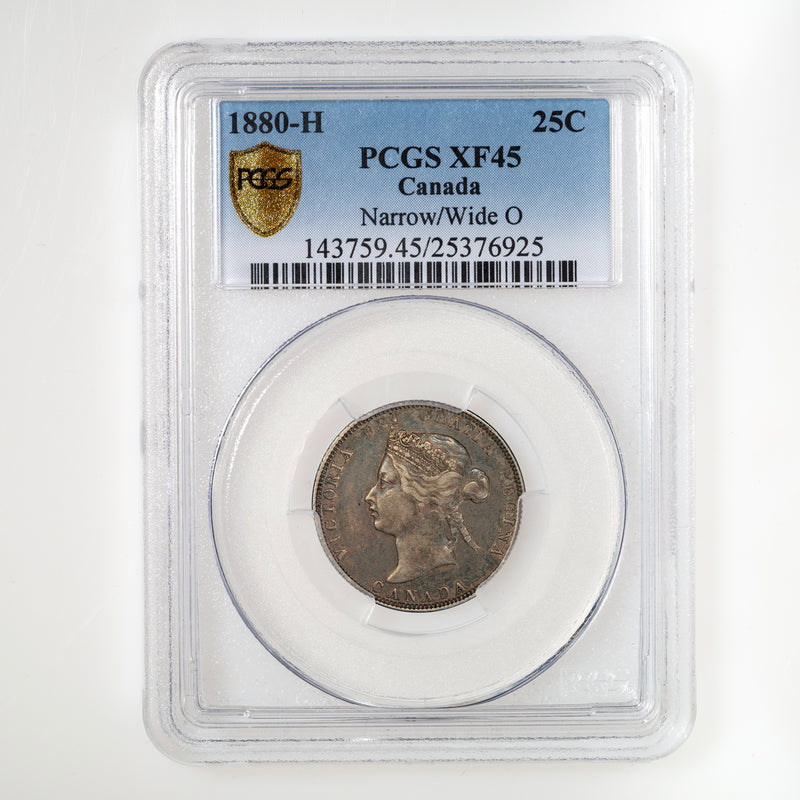 25 Cent 1880H Obv 2, N/W 0 PCGS EF-45