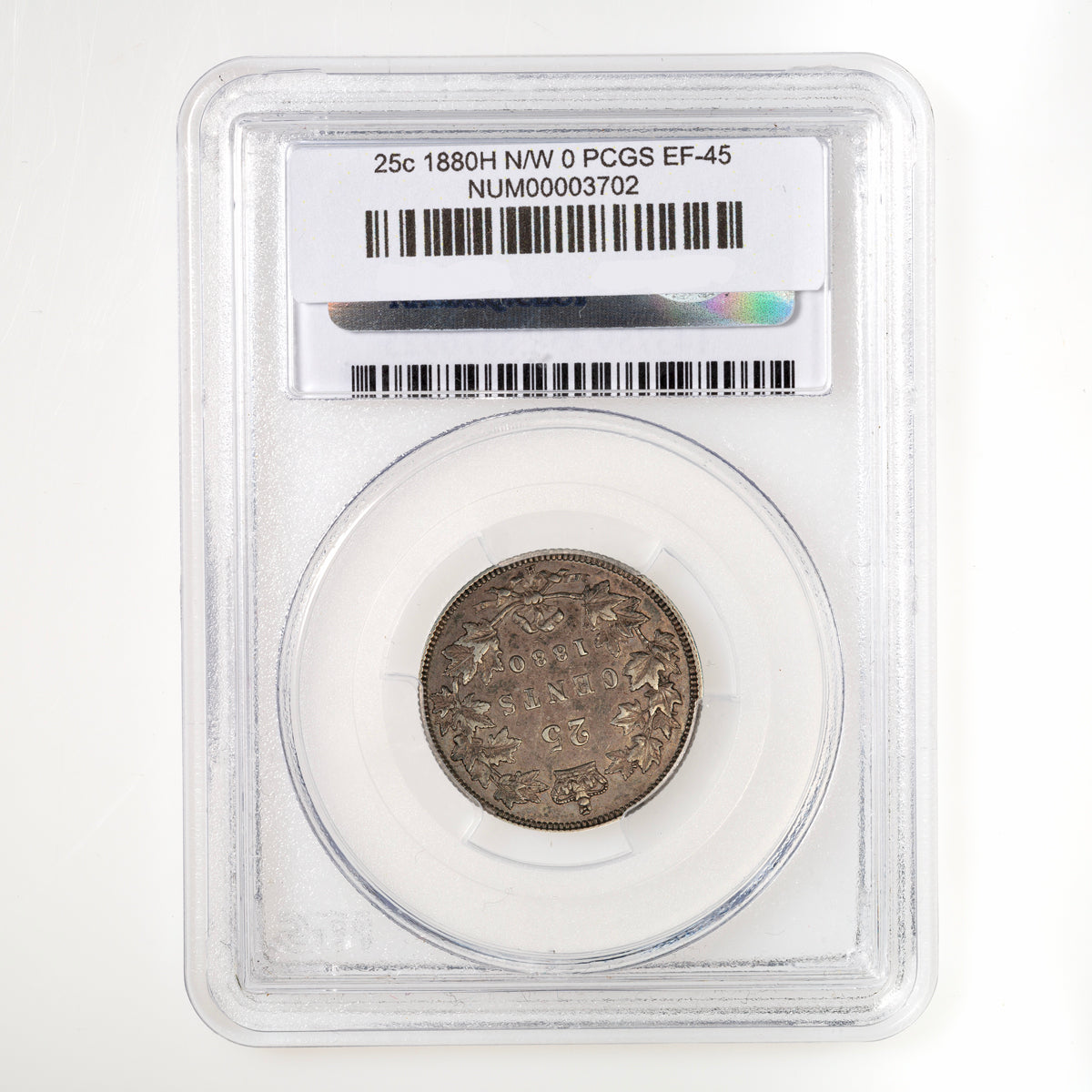 25 Cent 1880H Obv 2, N/W 0 PCGS EF-45