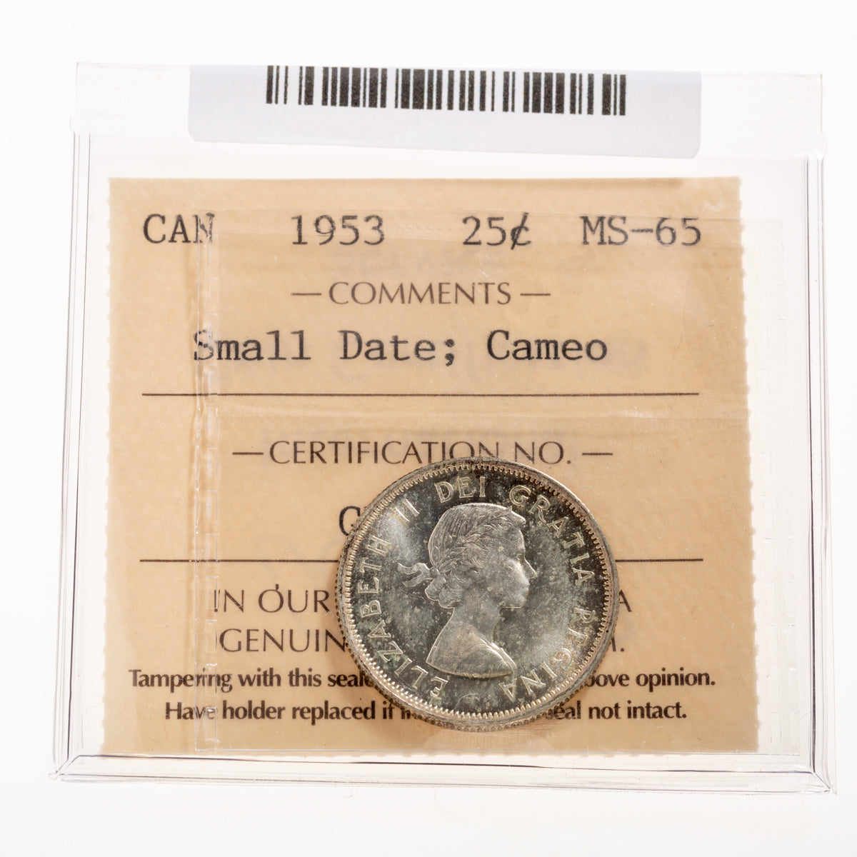 25 Cent 1953 SF SD Cameo ICCS MS-65