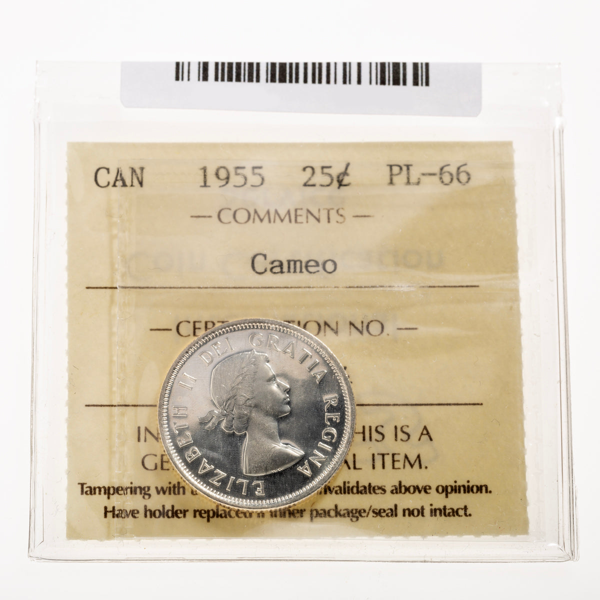 25 Cent 1955 Cameo ICCS PL-66