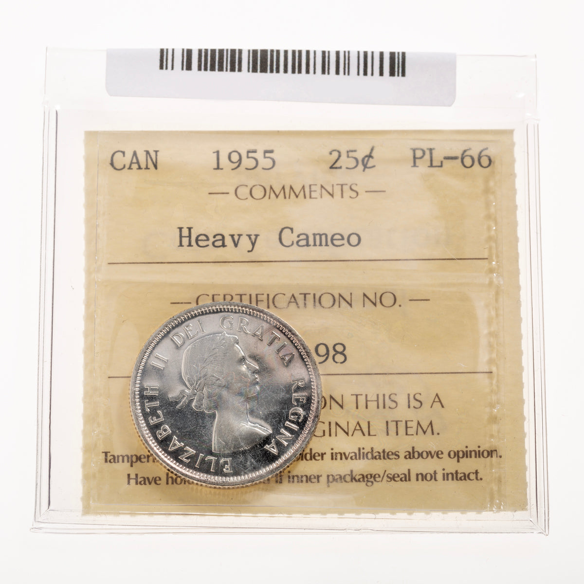 25 Cent 1955 Heavy Cameo ICCS PL-66