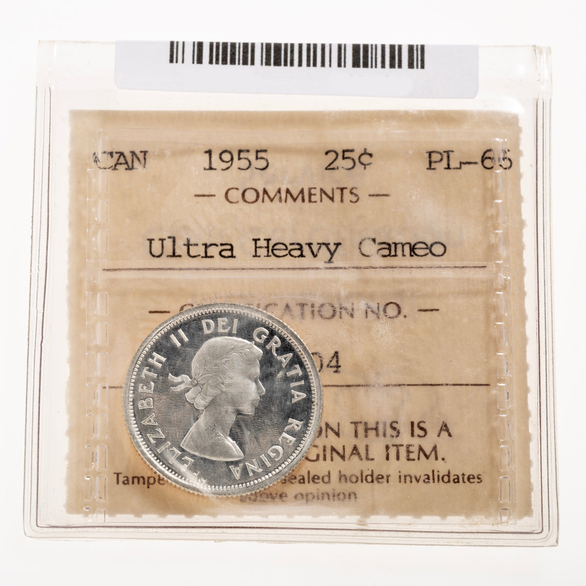 25 Cent 1955 Ultra Heavy Cameo ICCS PL-66