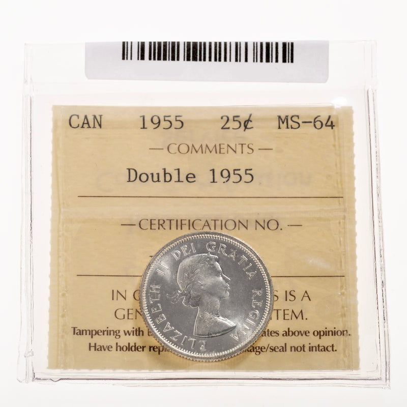 25 Cent 1955 DD Reverse ICCS MS-64