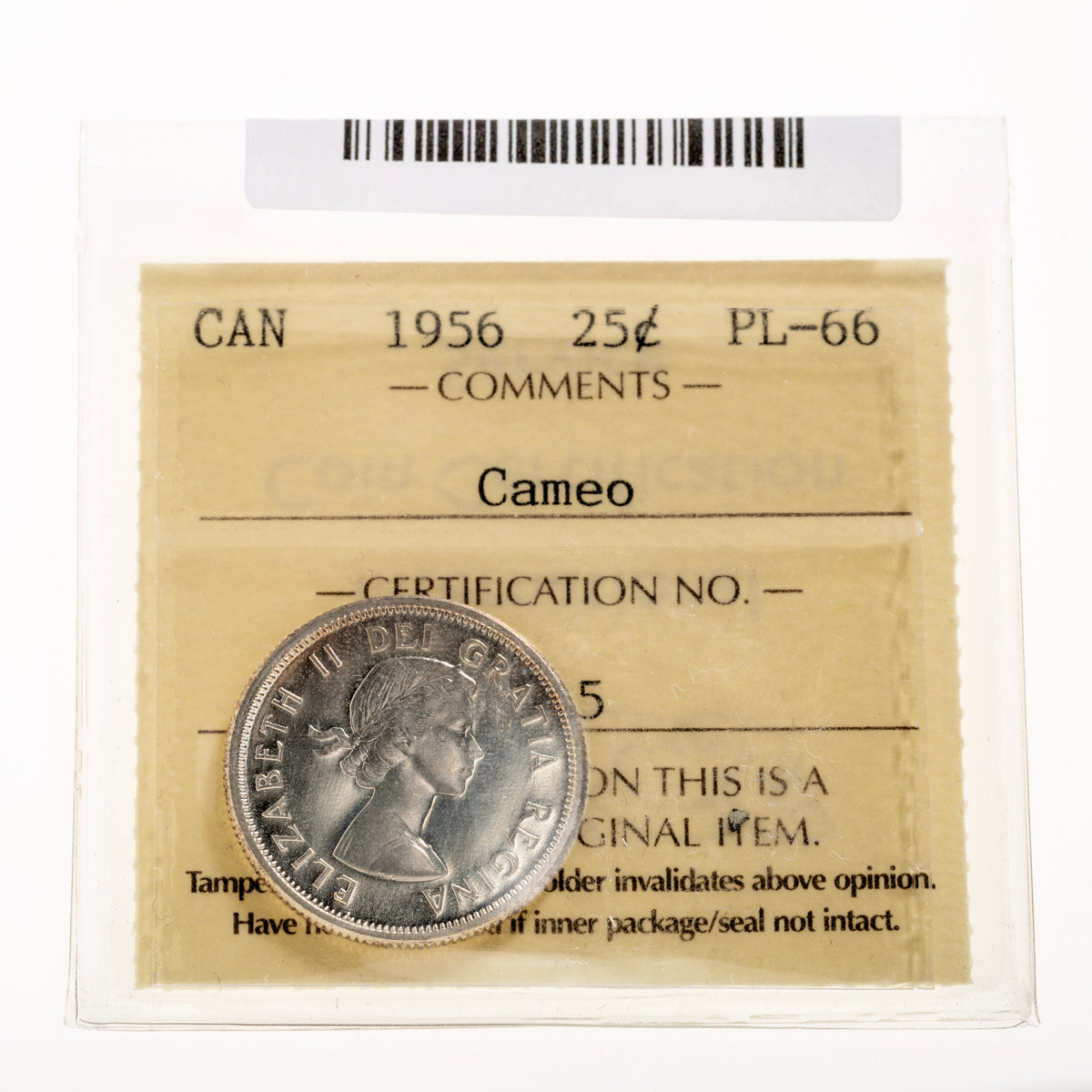 25 Cent 1956 Cameo ICCS PL-66