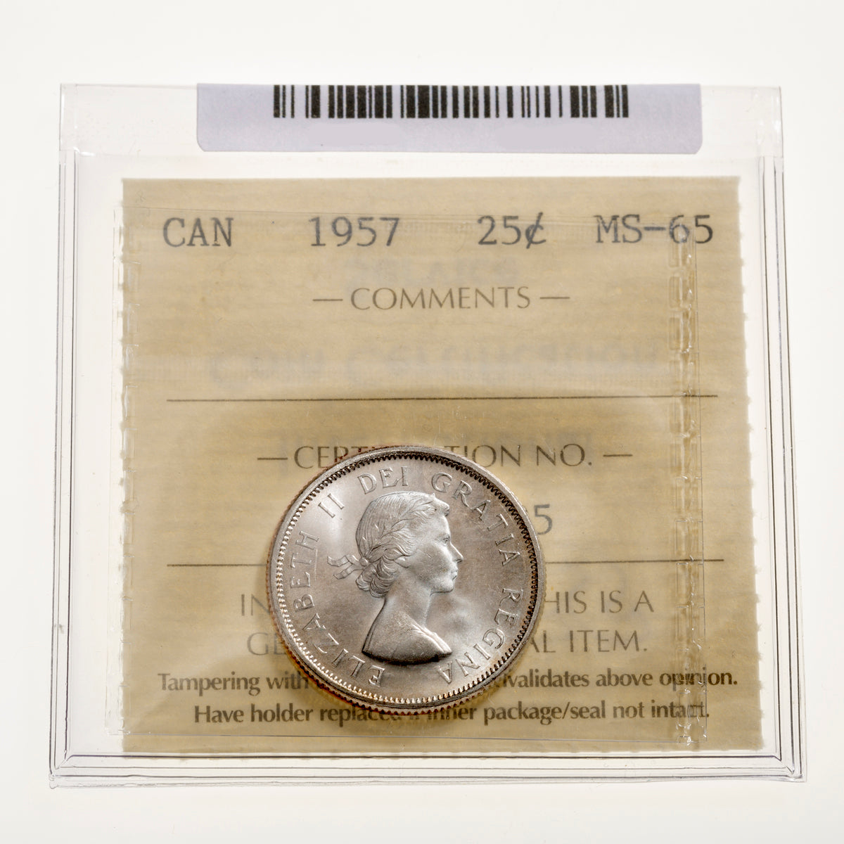 25 Cent 1957 ICCS MS-65