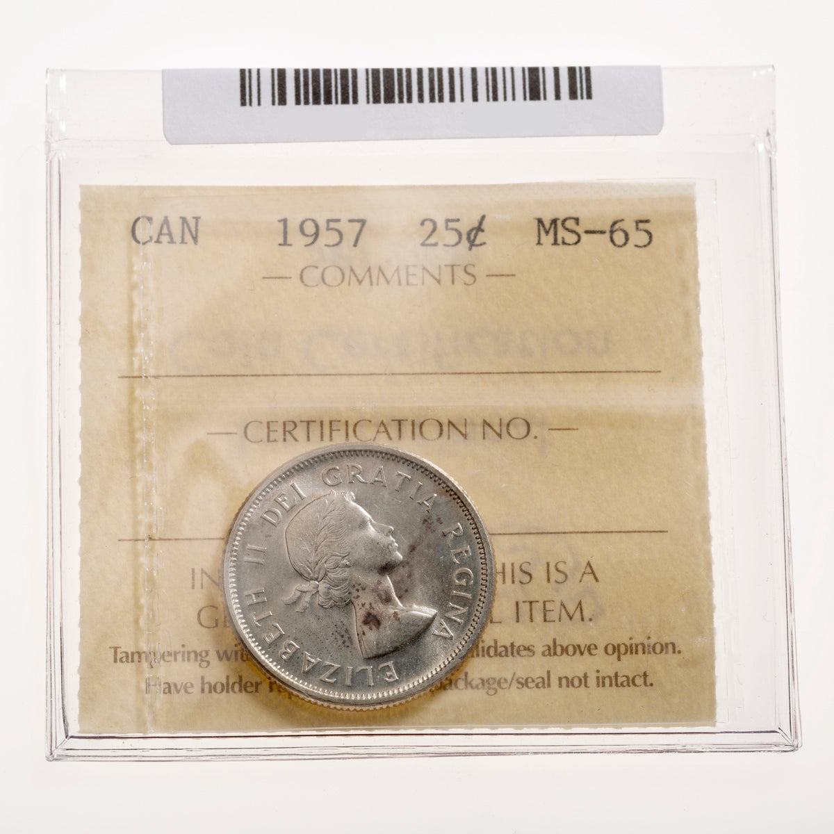 25 Cent 1957 ICCS MS-65