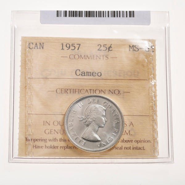 25 Cent 1957 Cameo ICCS MS-65