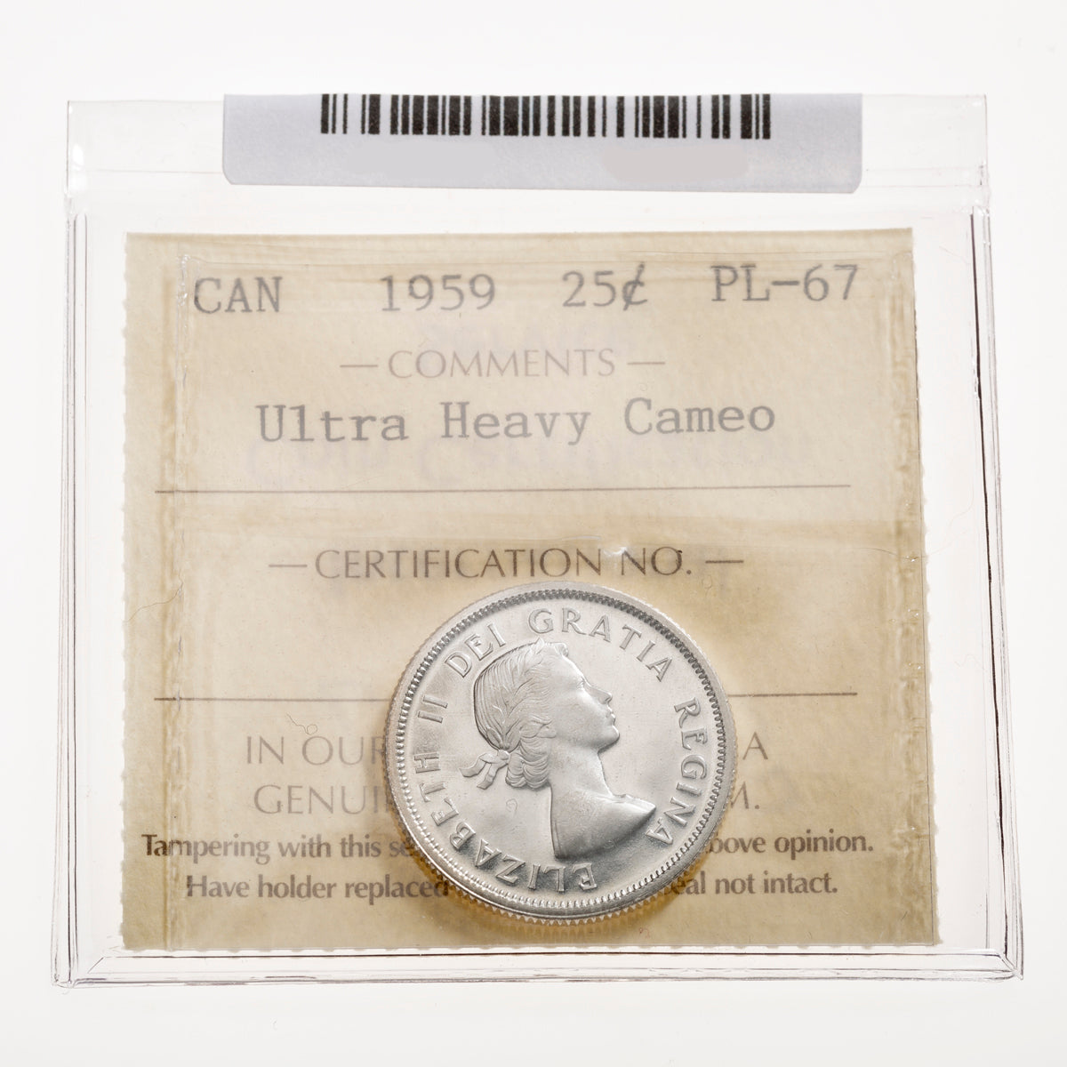 25 Cent 1959 Ultra HeavyCameo ICCS PL-67