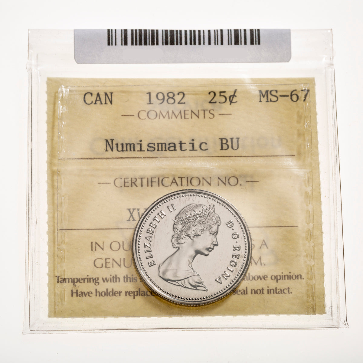 25 Cent 1982 Numismatic BU ICCS MS-67