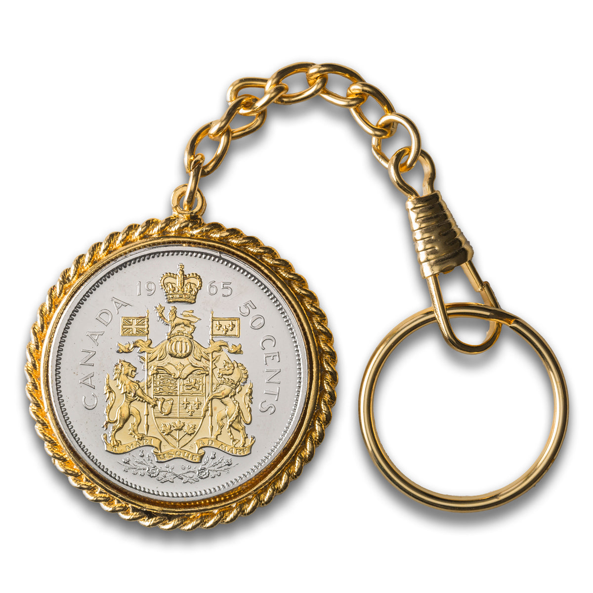 Canada 1965 Silver 50c with Gold Plated Bezel