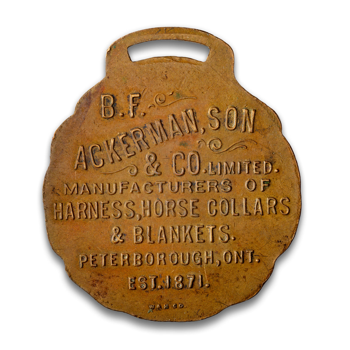 Peterborough, ON BF Akerman, Son and Co Horse Head Brand Saddlery Medal