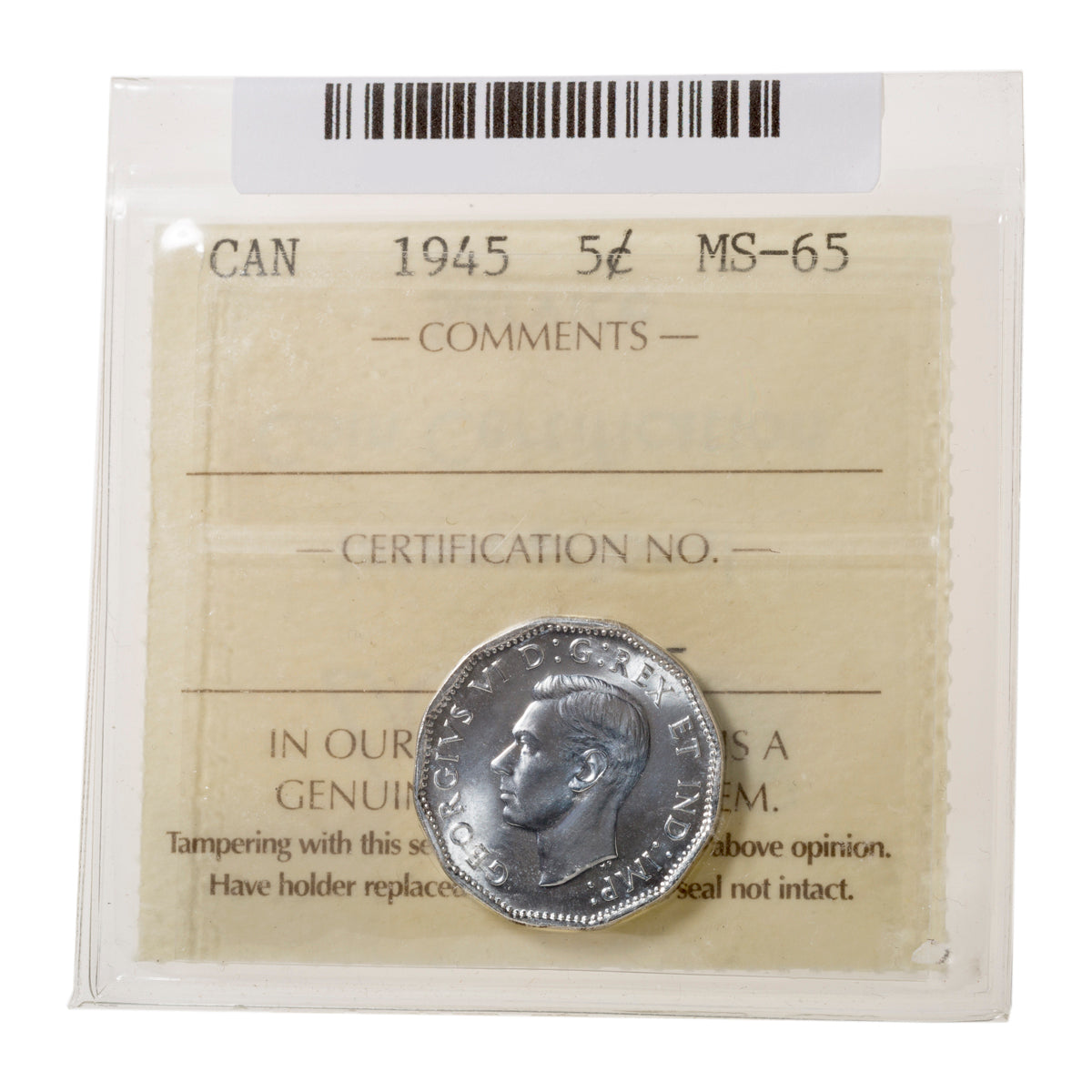 5 Cent 1945 ICCS MS-65