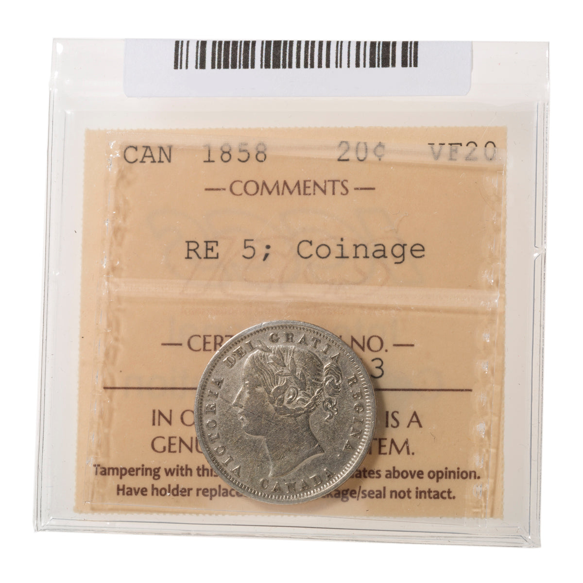 20 Cent 1958 Coinage; Re 5 ICCS VF-20