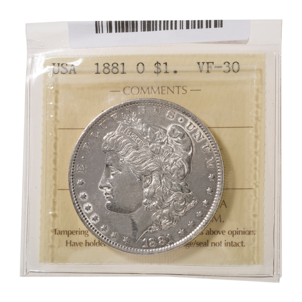 US $1 1881O Morgan Dollar ICCS VF-30