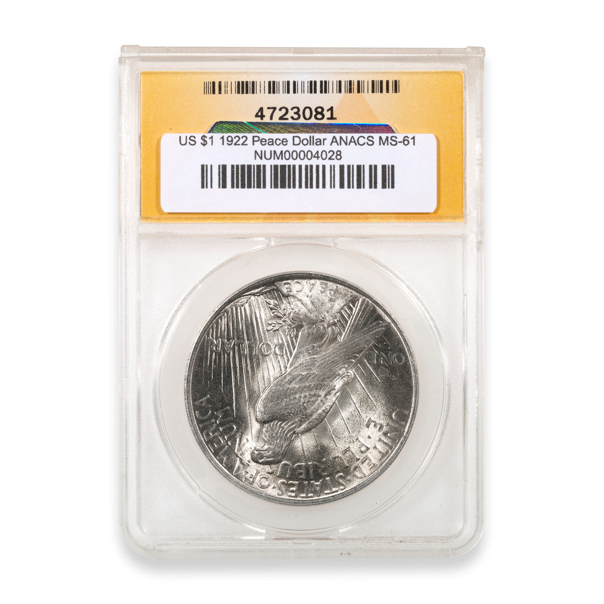 US $1 1922 Peace Dollar ANACS MS-61