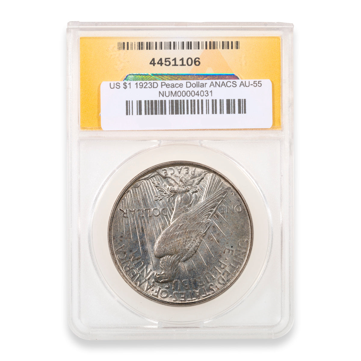 US $1 1923D Peace Dollar ANACS AU-55