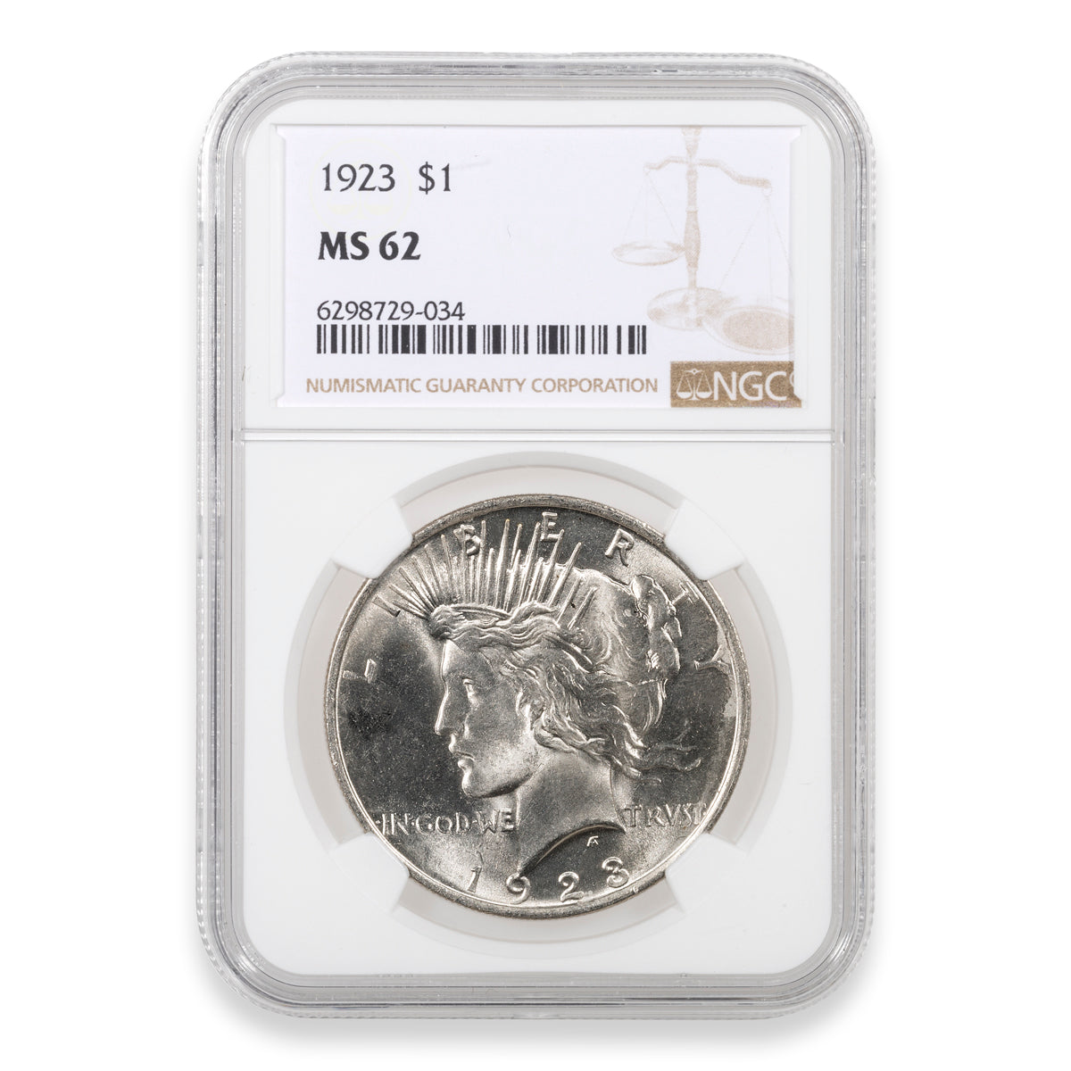 US $1 1923 Peace Dollar NGC MS-62