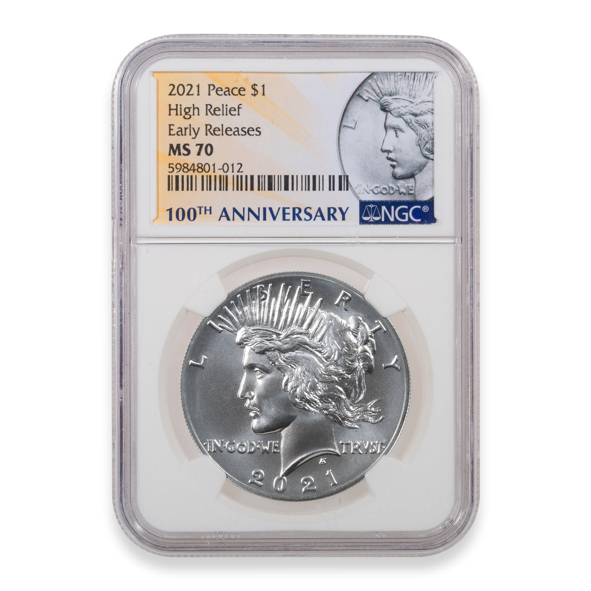 US $1 2021 High Relief Early Releases Peace Dollar NGC MS-70