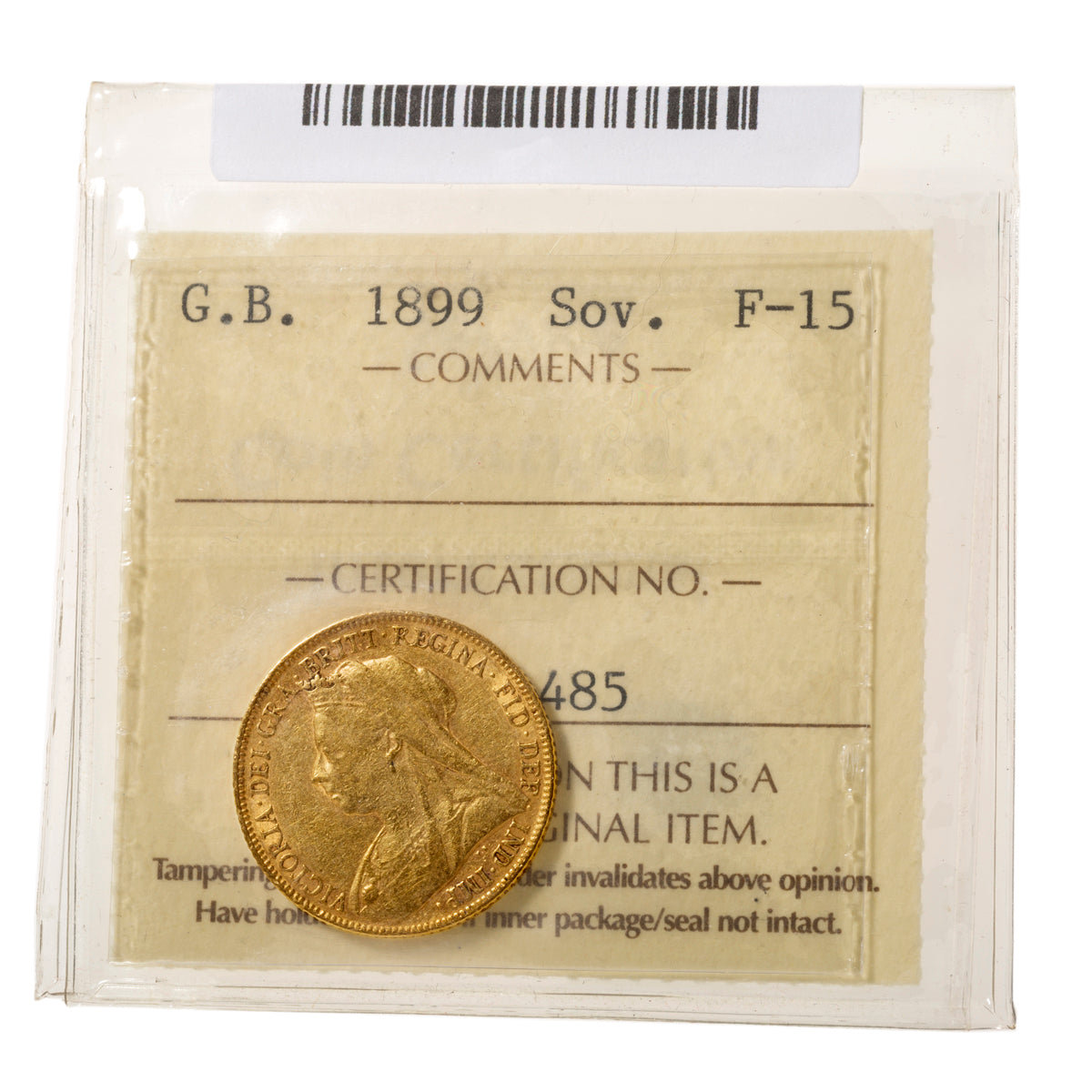 $1 1899 Gold Sovereign ICCS F-15