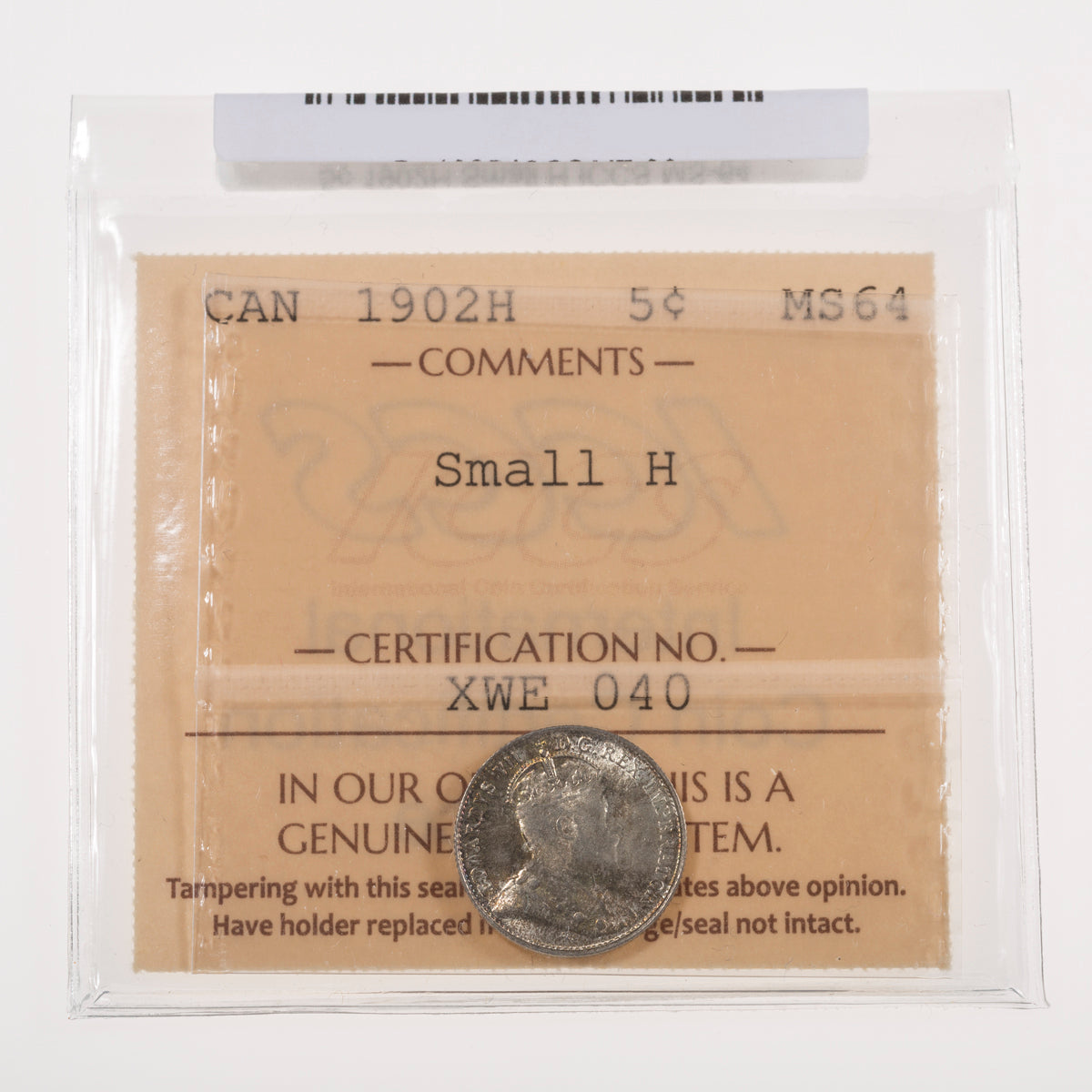 5 Cent 1902H Small H ICCS MS-64