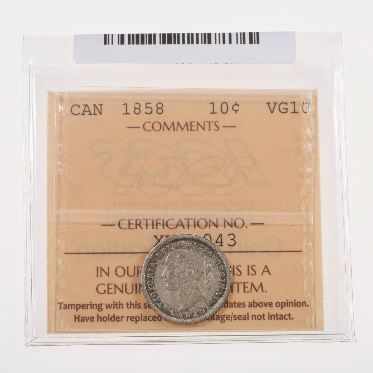 10 Cent 1858 ICCS VG-10