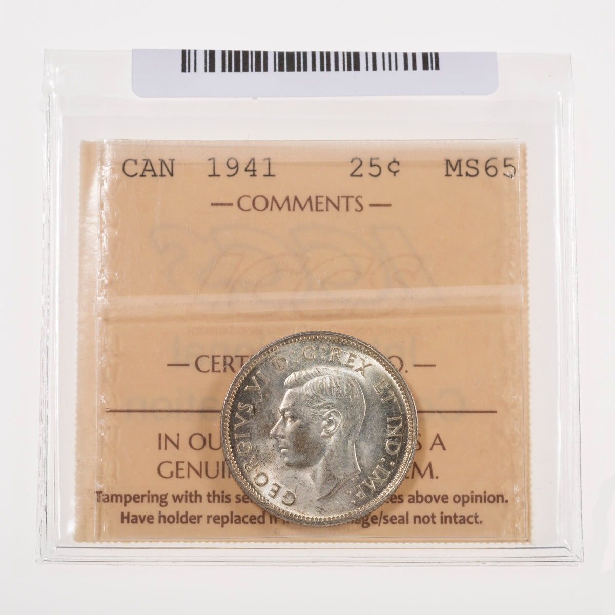 25 Cent 1941 ICCS MS-65