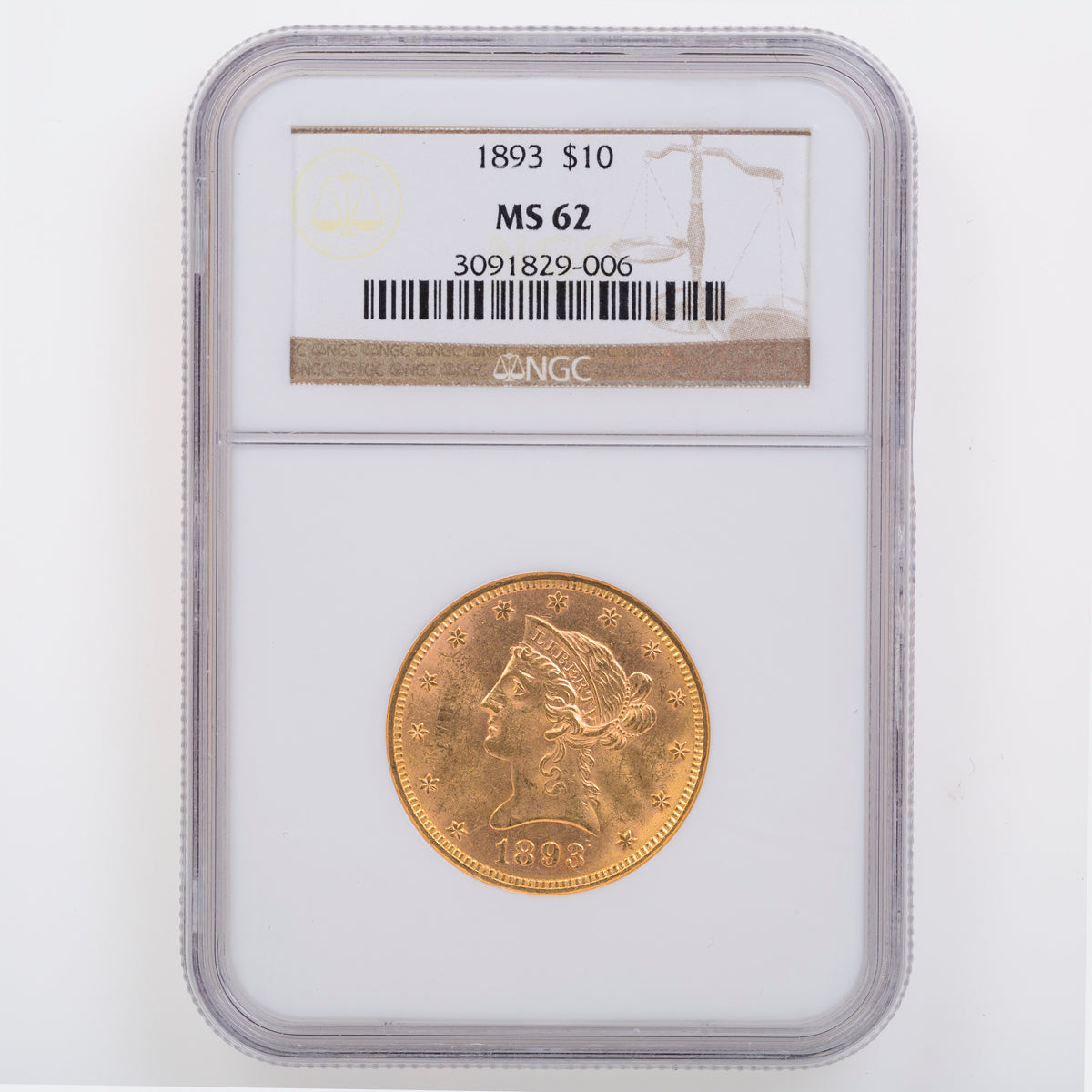 US $10 1893 NGC MS-62