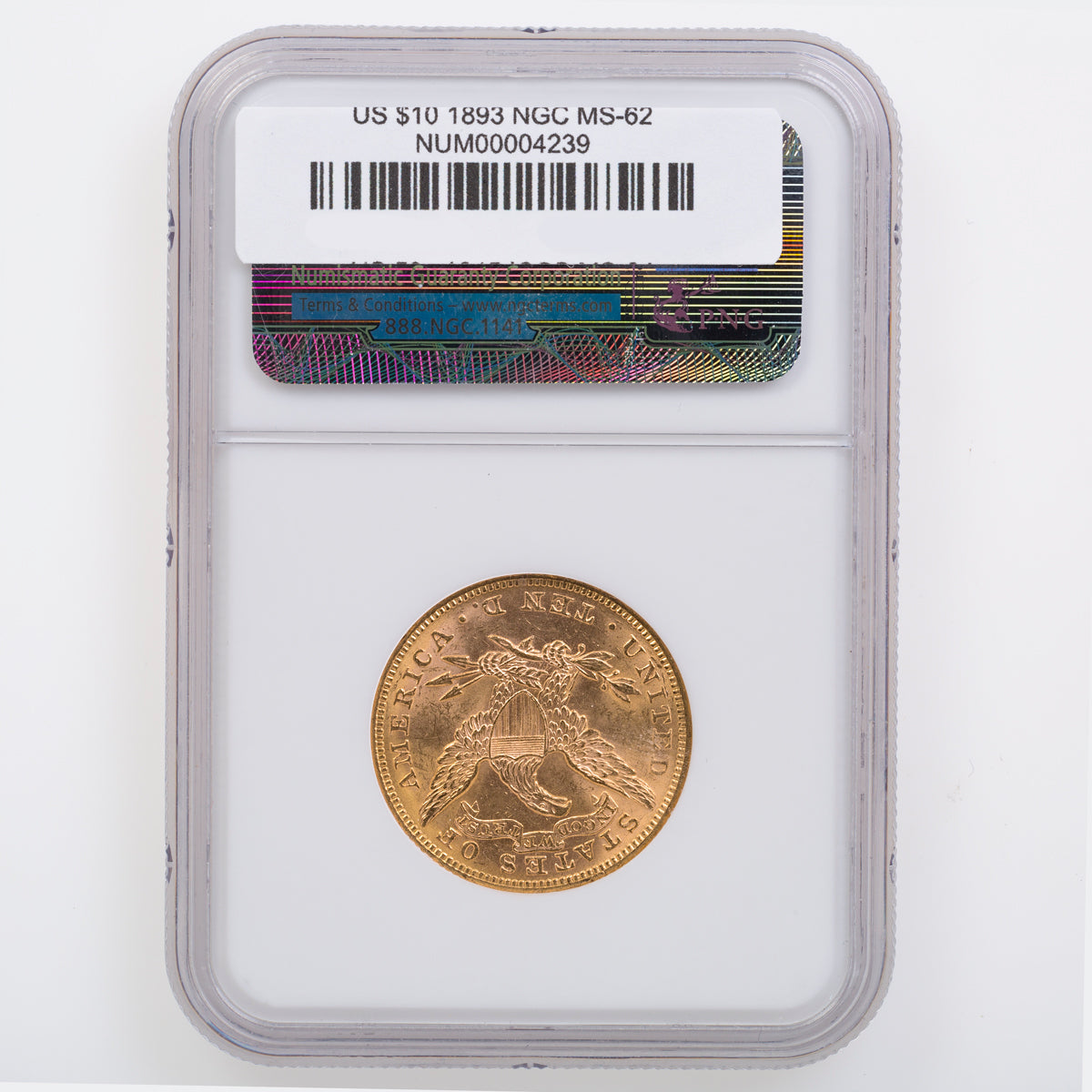 US $10 1893 NGC MS-62