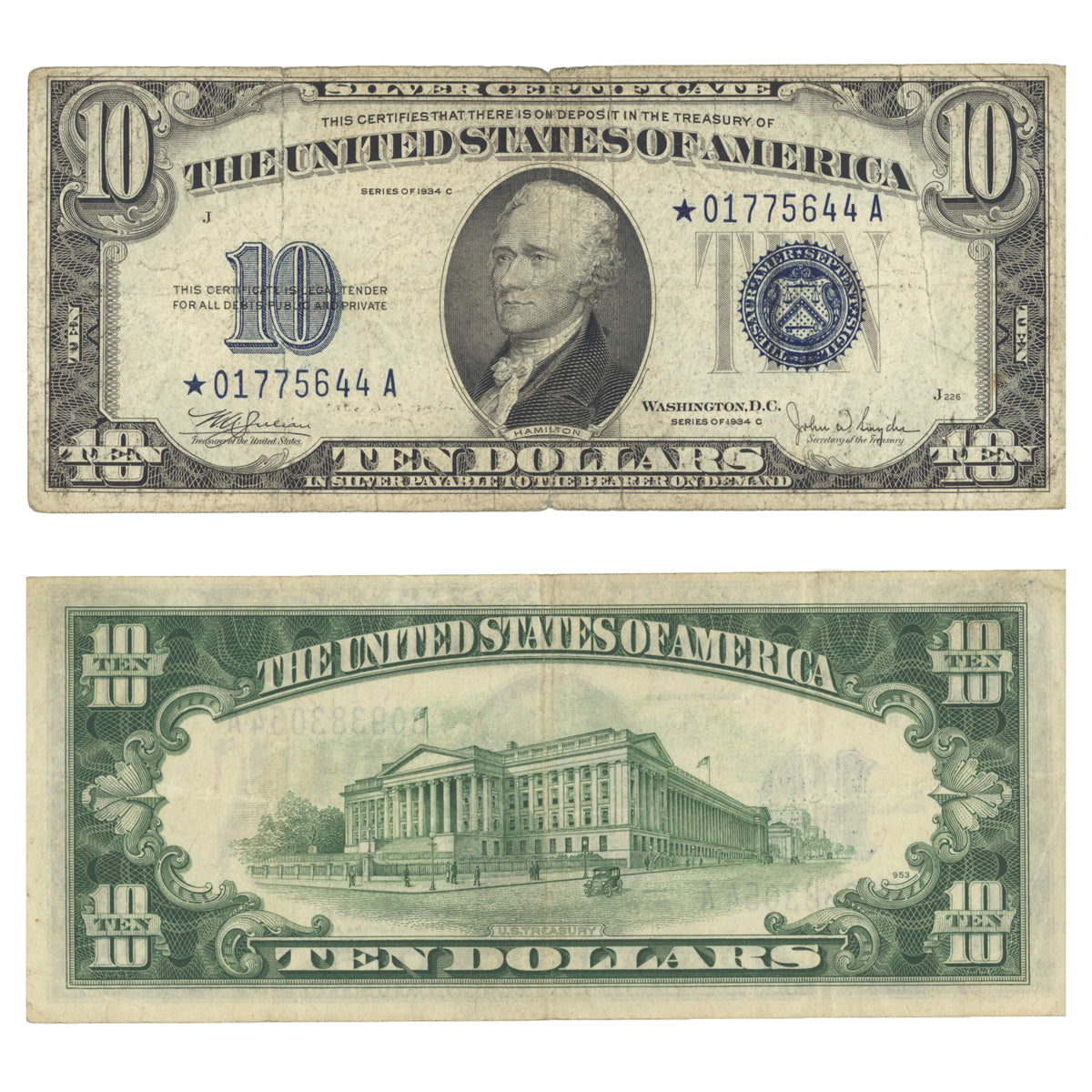 US $10 1934C FR-1704 Replacement Suffix A VG-8