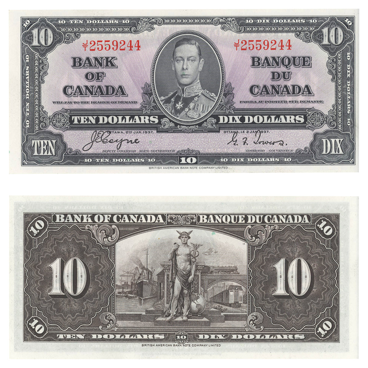 $10 1937 BC-24c Coyne-Towers Prefix J/T CUNC-64