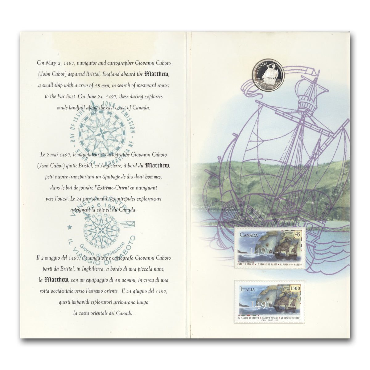 1997 500th Anniversary of Caboto's First Transatlantic Voyage - Coin and Stamp Set