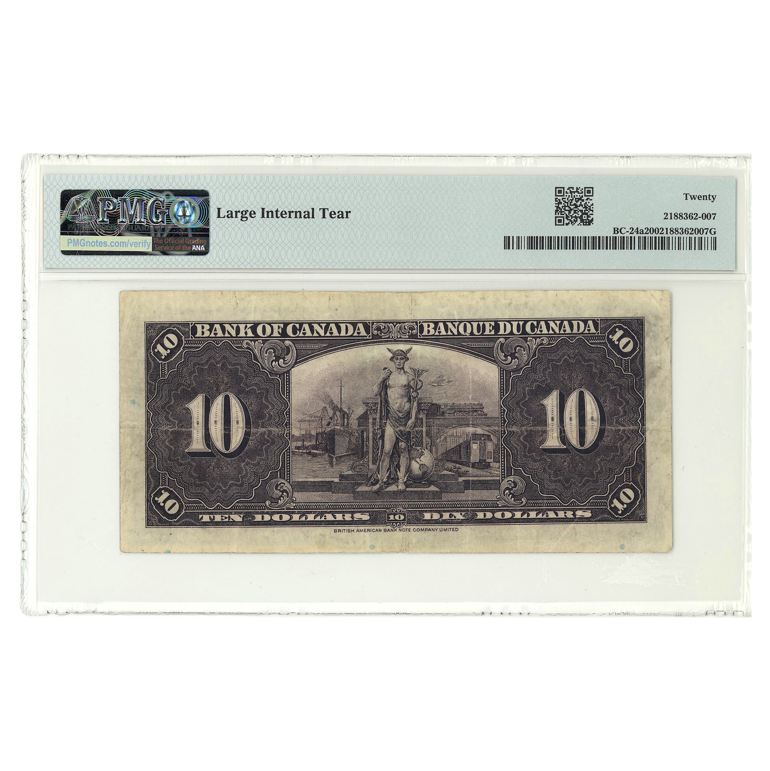 $10 1937 BC-24a Osborne-Towers Prefix A/D PMG VF-20