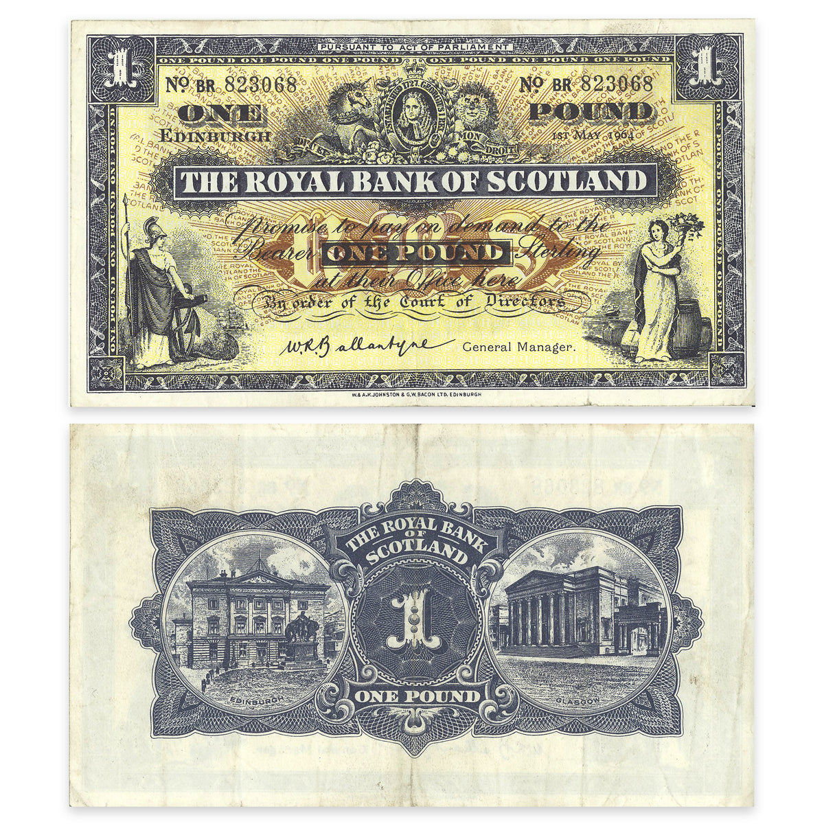 Scotland 1 Pound 1964 Prefix BR VF-20